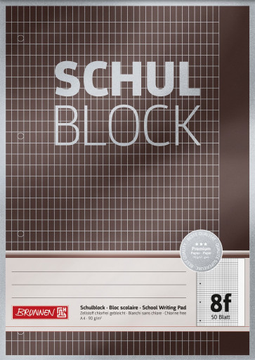 BRUNNEN Schulblock DIN A4 Lineatur 8f 50 Blatt Premium kariert