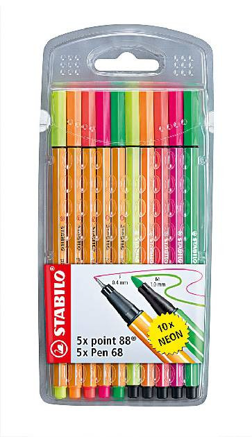 STABILO Fineliner & Filzstifte -  point 88 & Pen 68 - 10er Pack - Neonfarben