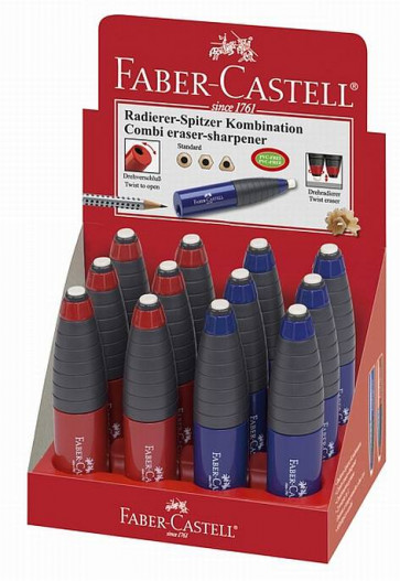 Faber-Castell Dosen-Spitzer Einfach Kombiniert mit Radierer Stiftform Rot-Blau Sort