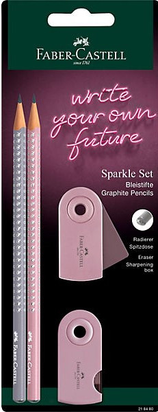 Faber Castell Schreibset Grip Sparkle Edition 2Bleistifte- 1Spitzer-1Radierer