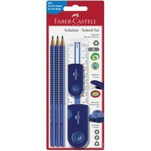 Faber-Castell Schreibset Sleeve gross blau 3Bleistifte- Radierer-Spitzer-Li