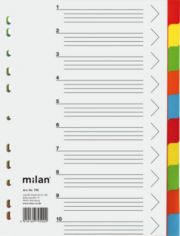 MILAN Register/Trennblätter A4 10-tlg Karton mit Deckblatt 795