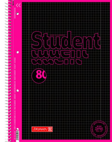 BRUNNEN Collegeblock Premium Black Neon A4 Lineatur 28 kariert "Neon Pink"