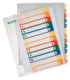 Leitz Register Plastik Zahlen 1-12 2X6Farbig 1294-00-00 Bedruckbar