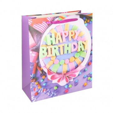 Geschenktüte Papier Happy Birthday Motiv - Happy Birthday Geburtstagstorte - Größe: L 