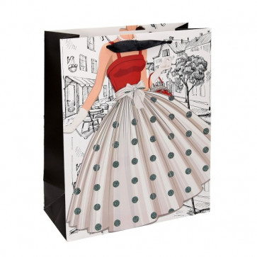 Geschenktüte Papier Mode Motiv - gepunktetes Kleid - Größe: L 