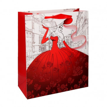 Geschenktüte Papier Mode Motiv - rotes Kleid - Größe: L 
