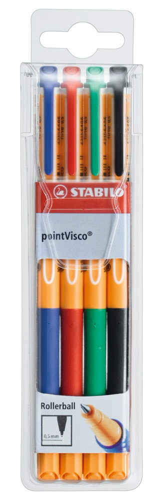 STABILO Tintenroller -  pointVisco - 4er Pack - blau, rot, grün, schwarz