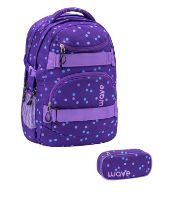 WAVE Schulrucksack Set 2-teilig INFINITY Purple Dots