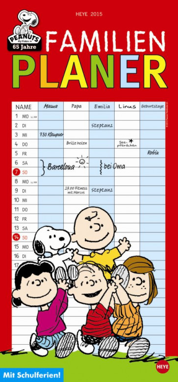 Heye Familienplaner 2017 Peanuts Snoopy 5 Spalten mit Schulferien und