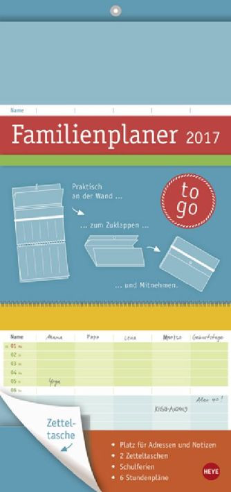 Heye Familienplaner to go 2017 Farben 5 Spalten mit 2 Zetteltaschen mit
