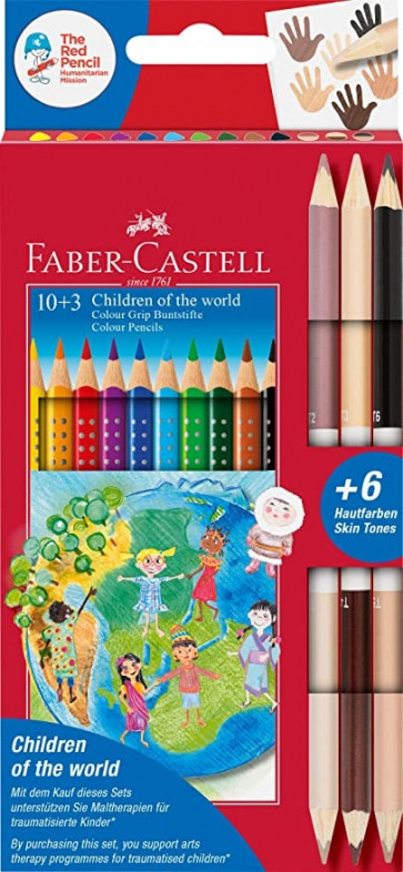 FABER-CASTELL Colour Grip Children of the world Buntstift dreikant 10+3