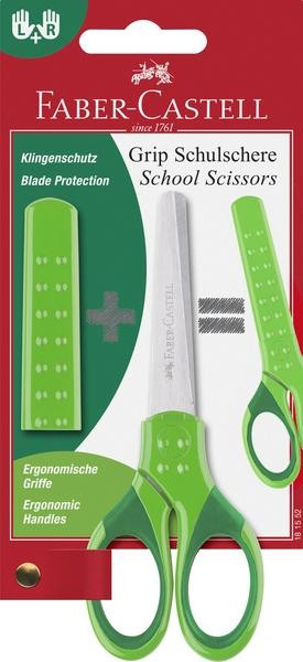 FABER-CASTELL Grip Schulschere mit Klingenschutz und Softgriffzone grün