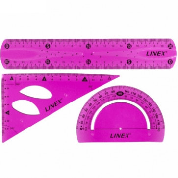 LINEX-Set: Lineal 20 cm, Zeichendreieck 13 cm, Winkelmesser (Pink)