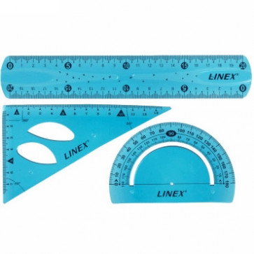 LINEX-Set: Lineal 20 cm, Zeichendreieck 13 cm, Winkelmesser (blau)