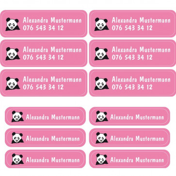 Namensaufkleber individualisierbar (72 Stück) | kidSticker rosa mit Panda
