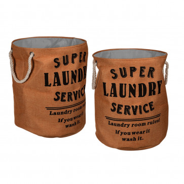 Stoff Wäschekorb "Super Laundry Service" beige