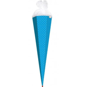 Roth Bastelschultüte  6-eckig 85cm Tüllverschluss Weiße Punkte (Pazifikblau)