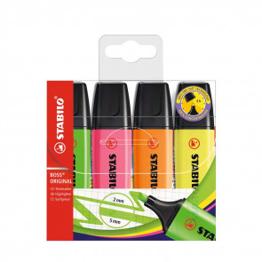 STABILO Textmarker -  BOSS ORIGINAL 4er Pack - gelb, orange, grün, pink
