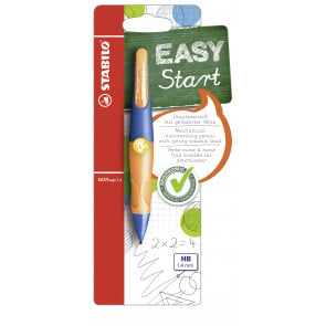 STABILO Ergonomischer Druck-Bleistift für Linkshänder - EASYergo 1.4 in ultramarinblau/neonorange - Einzelstift - inklusive 3 dünner Minen - Härtegrad HB