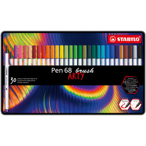 STABILO Premium-Filzstift mit Pinselspitze für variable Strichstärken - Pen 68 brush - ARTY - 30er Metalletui - mit 30 verschiedenen Farben