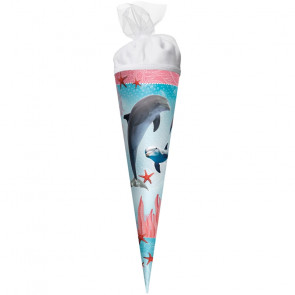 ROTH Schultüte mit Tüllverschluss 35 cm "Delfin mit Seesternen"